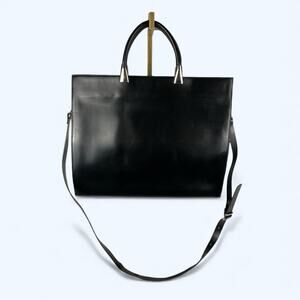 Barrot Italian Leather Women's Portfolio Case Briefcase Black Silver Shoulder